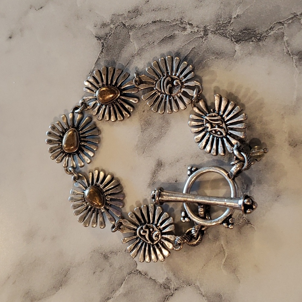 Lucky Brand Antique Gold & Silver Tone Filigree Flower Design Bracelet